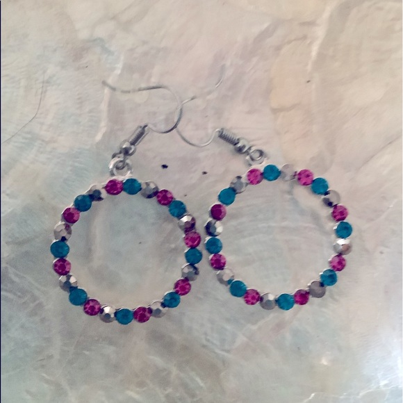 Multi colored bling and fish hook earrings 💕 - Picture 2 of 3